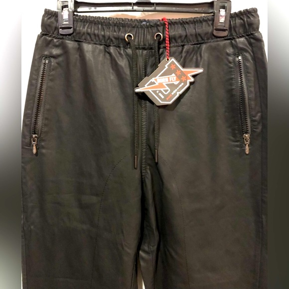 BORN FLY anytown usa black leather joggers/sweatpants/trousers sizeM NWT - Picture 5 of 10